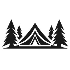 Clean black and white vector silhouette of a Camping logotype on white background