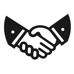 Clean black and white vector silhouette of a Businessmen Handshake logotype on white background