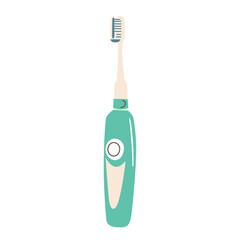 Vector illustration of electric toothbrush. Doodle style, flat cartoon image for dental care, health, teeth hygiene, personal care concepts. Dental offices, product designs, isolated colored clipart 