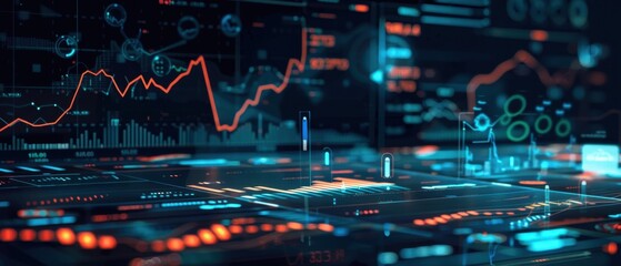 Obraz premium Financial data visualization, holographic stock market graphs, futuristic tech, sleek modern interface