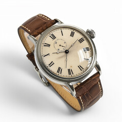 An old-fashioned wristwatch with Roman numerals designs for Print on Demand (POD) on a white background.