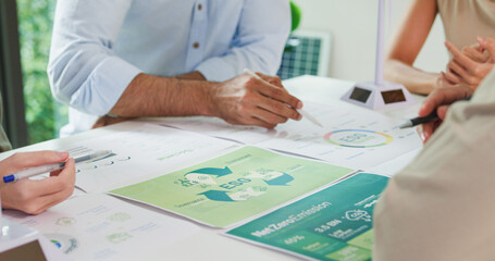 Closeup group Asia businesspeople talk ESG strategies risk management workshop, SDGs report, global...