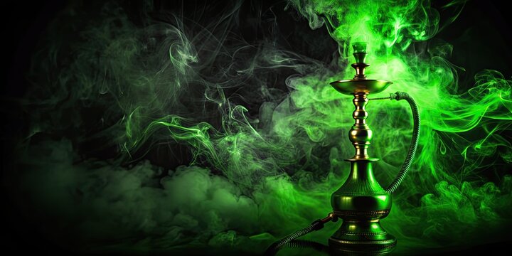 Abstract green smoke hookah on dark background , hookah, smoke, abstract, green, pipe, tobacco, relaxation