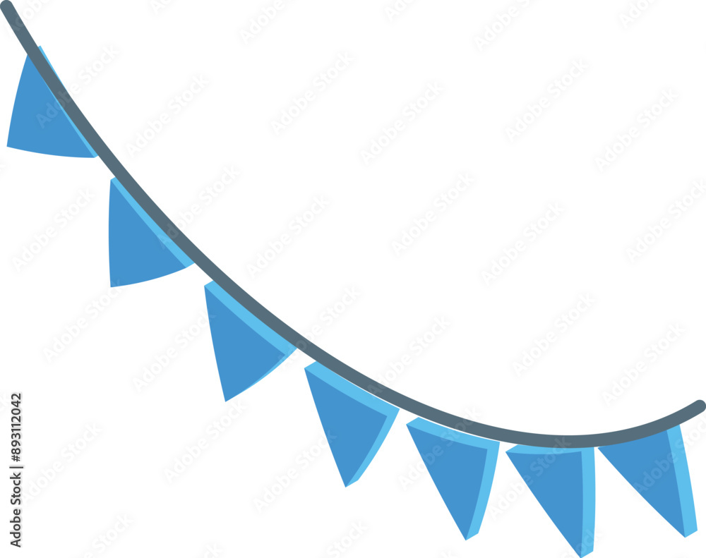 Aufkleber blue triangular paper flags hanging on a string as a decoration for a party