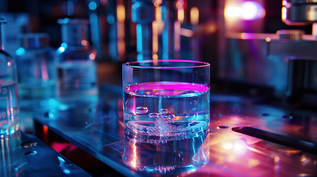 Holmium Element Displayed in Holographic Scientific Experiment Setup with Futuristic Technology and High-Tech Visualization