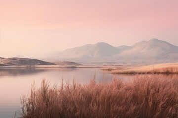 Obraz premium Tranquil Waters Oriental Minimalism in Mountain Light.jpeg