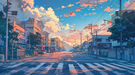 city streets landscape anime style	