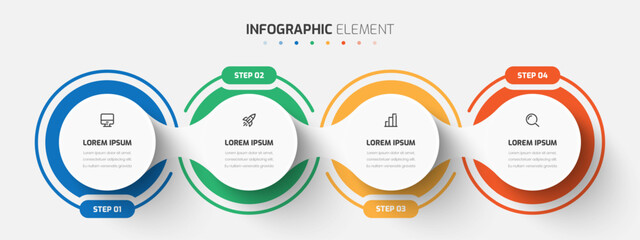 Vector Infographic Business with Circle Label, Line, Icon, and 4 Step for Presentation