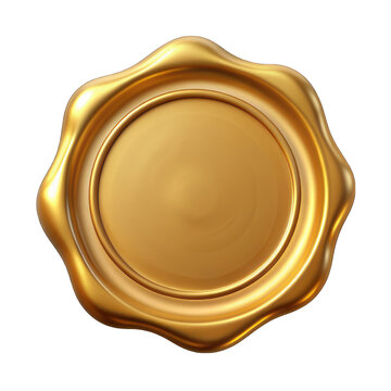 Gold wax seal isolated on transparent background