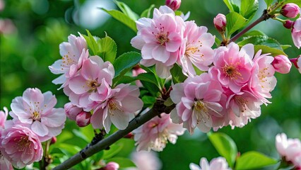 Fototapeta premium Pink flower blossoms in full bloom, showcasing delicate petals and vibrant colors, pink, flower, blossoms, bloom, delicate