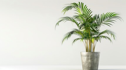Obraz premium Palm tree in a metal pot on a white background