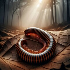 The unique shape of the millipede lives in its natural habitat of tropical forests