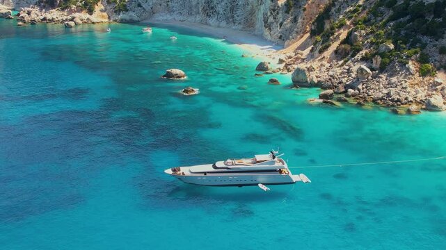 Aerial video of the paradise beach of Afales in Ithaca, the beautiful  Ionian island of Greece.