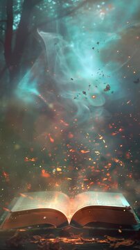 open book on a dark background night fantasy concept seamless looping overlay 4k virtual video animation background