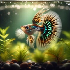 Guppy fish in the aquarium look beautiful and beautiful