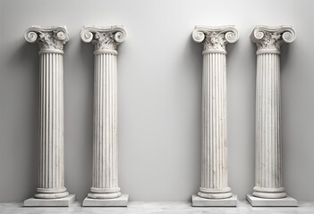 Obraz premium Isolated image of three ancient Greek marble pillars on white background, perfect for designs, architecture, history, and educational materials.