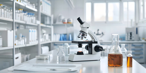 A scientific microscope, a key laboratory instrument used in biology and medicine for research and discovery