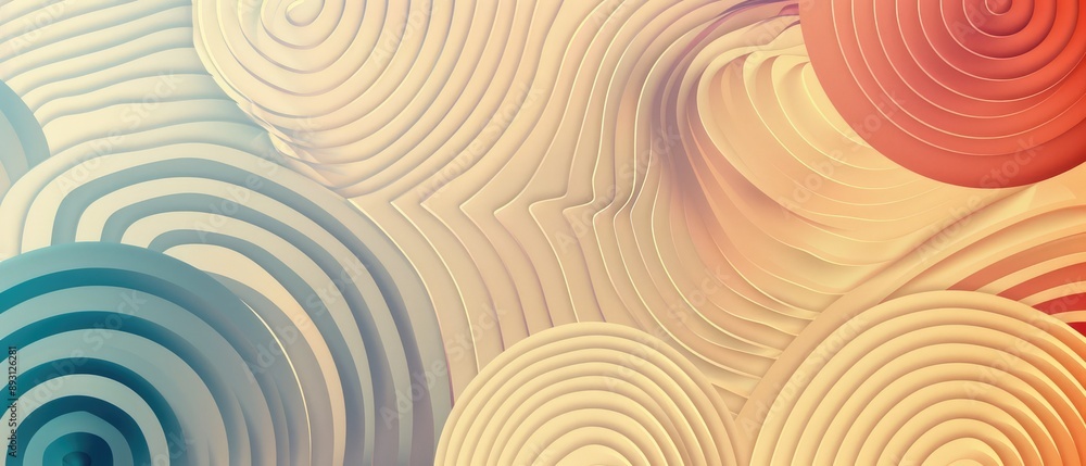 Poster abstract geometric pattern of interlocking concentric circles with a warm and subtle color palette