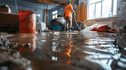 Flooded Room Restoration: Technicians Removing Water and Installing Drying Gear
