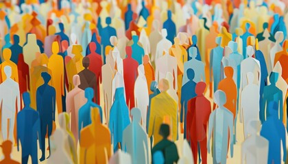 Colorful Paper Cutout Figures Standing in a Crowd