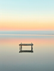 Fototapeta premium A timber structure in the soft light of early morning ocean view