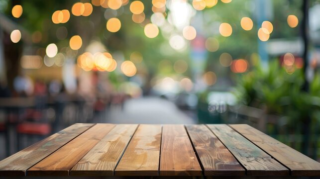 Blurred urban cafe background with outdoor tables and chairs in bokeh