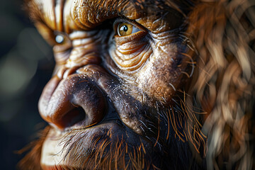 Obraz premium Close up of face of Neanderthal man, closest extinct human relative