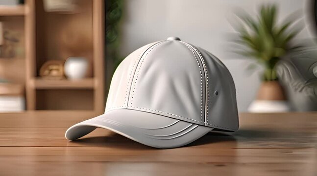 White Baseball Cap on Table