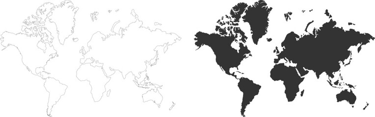 World map vector in outline and flat style isolated on white. Globe world map for business purpose.