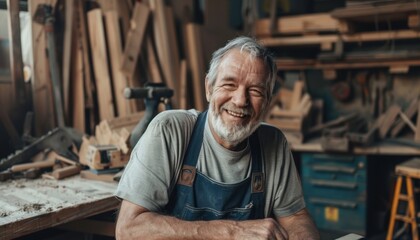 Smiling Senior Carpenter In His Workshop