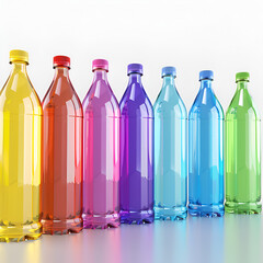 Multicolored plastic bottles isolated on white background,
Empty colored carbonated drink bottles Plastic waste

