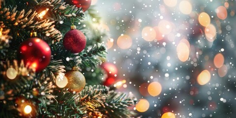 Christmas Tree with Ornaments and Lights