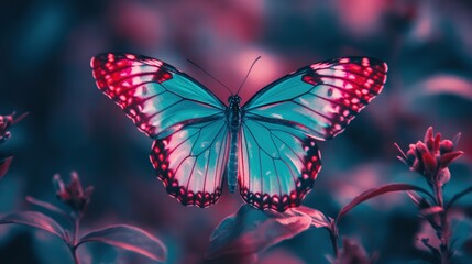 Naklejka premium Neon Butterfly in Vaporwave Style.