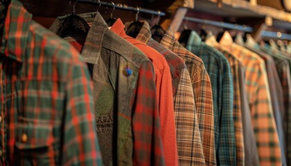 Plaid Shirts Hanging on a Rack in a Retail Store
