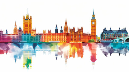 Obraz premium Watercolor depiction of Big Ben and the Houses of Parliament in London vivid colors isolated on white 