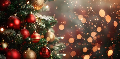 Festive Christmas Tree with Red and Gold Ornaments