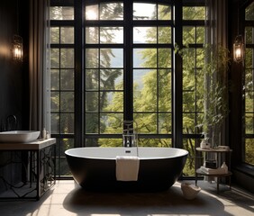 Fototapeta premium Silhouette Splendor Neotraditional Luxury with Poured Surfaces and Grand Windows.jpeg