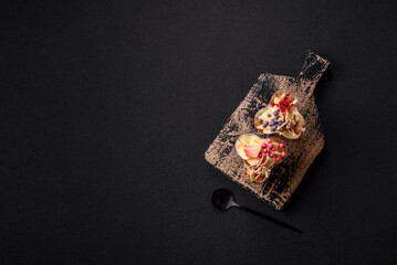 Delicious nutritious vegan dessert trifle with berries, cheese cream