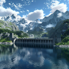 Advanced Hydroelectric Dam Energy Systems,
A dam on a river in a mountain landscape

