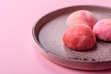 Delicious sweet chilled mochi desserts with fruit filling