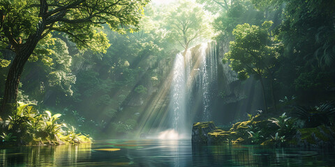 a waterfall in an enchanted forest, generative AI
