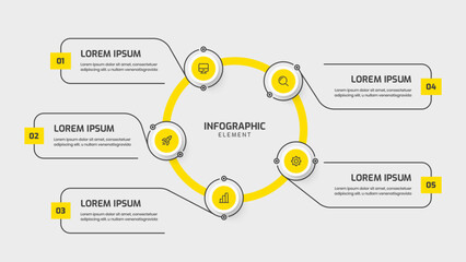 Infographic Template with Yellow Color Circle Label 5 Option and Icon