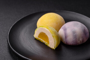 Delicious sweet chilled mochi desserts with fruit filling