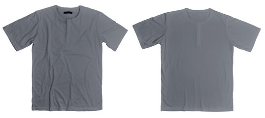 Wrinkled grey henley shirt, front and back design mock up template, cut out