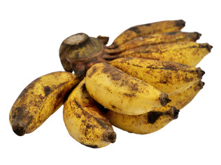 Black spotted lady finger banana, known as milk banana or pisang susu. Exotic tropical fruit, cut out isolated