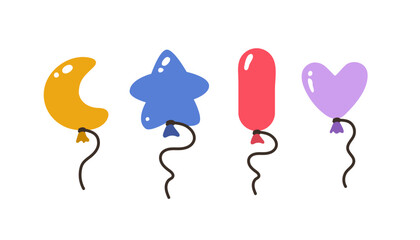Set of balloons in cartoon flat style isolated on white background. Different shapes of balloons for birthday, party and wedding © Elena Sevrina