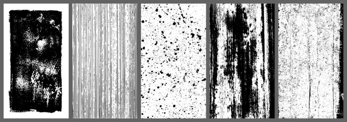 Black and white grunge. Distress overlay texture. Abstract surface dust and rough dirty wall background concept. Worn, torn, weathered effect. Set vector illustration, EPS 10.