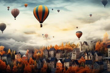 Amber Dreams Hot Air Balloons Over a Colorful Village.jpeg