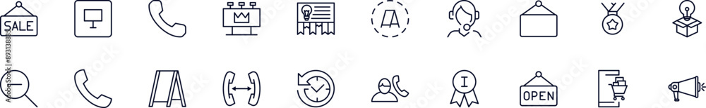 Poster marketing vector pictogram collection. simple linear illustration that can be used as an design elem