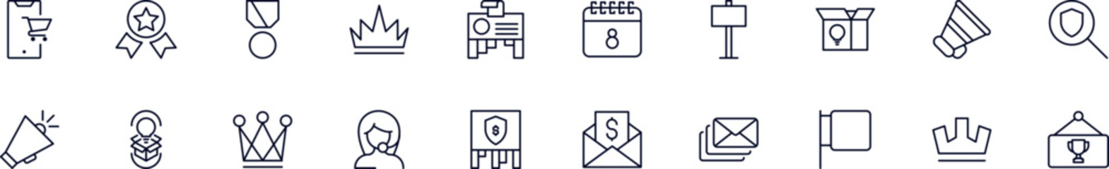 Collections of line icons of marketing. Simple linear illustration that perfect for web banners, social networks, articles, infographics